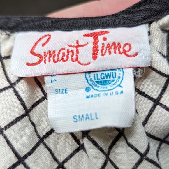 Vtg 1960s Smart Time Ivory Black Windowpane Tiger Print Zip Up House Dress S - Picture 6 of 7